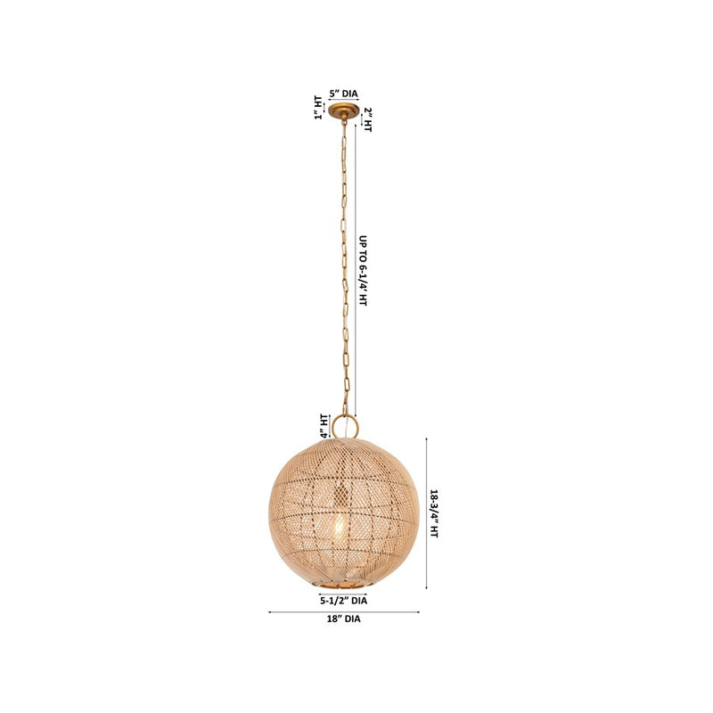 Innovations Reed 1Lt 18" Chain Hung Pendant, Gold/Natural Shade