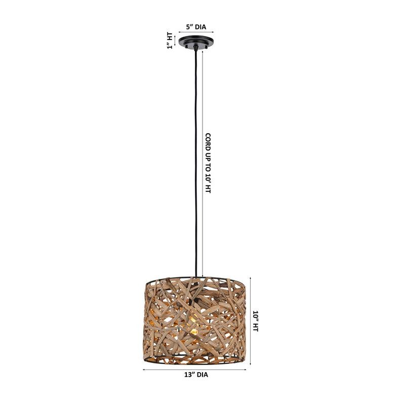 Innovations Savannah 1Lt 13" Cord Hung Pendant, Black/Natural