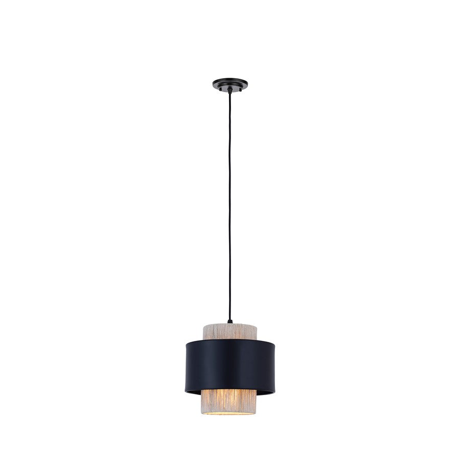 Innovations Mesa 1Lt 8" Cord Hung Pendant, Black/Natural Shade - 676-1P-BK-8NT