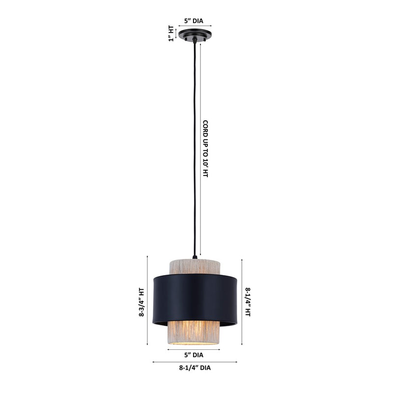 Innovations Mesa 1Lt 8" Cord Hung Pendant, Black/Natural Shade