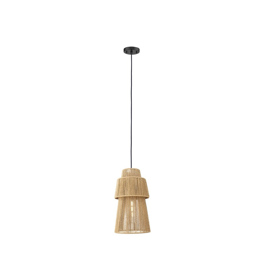 Innovations Twill 1Lt 10" Cord Hung Pendant, Black/Natural - 680-1P-BK-10NT