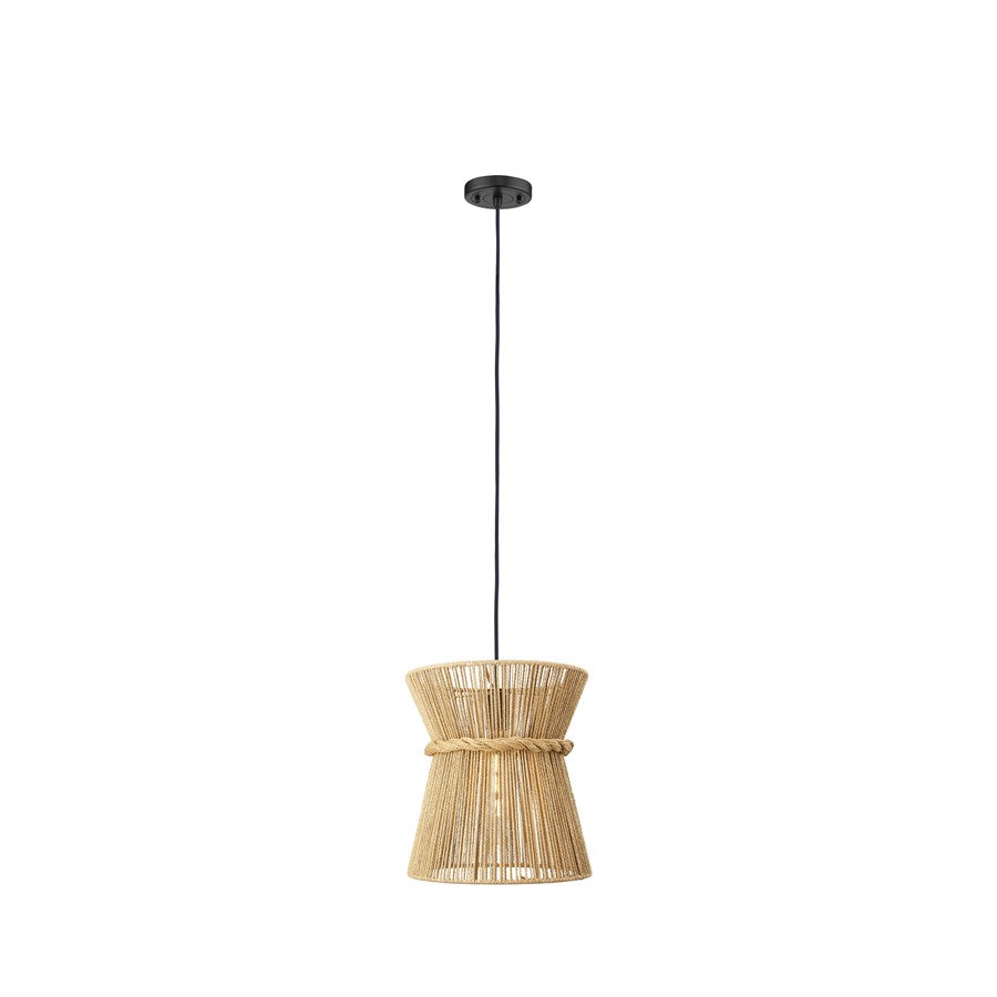 Innovations Sutton 1Lt 12" Cord Hung Pendant, Black/Natural - 683-1P-BK-12NT