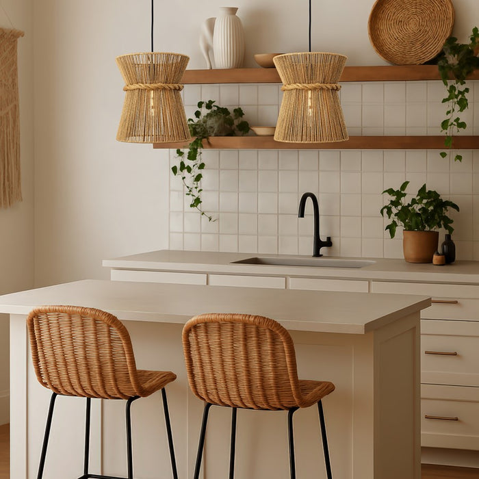 Innovations Sutton 1Lt 12" Cord Hung Pendant, Black/Natural