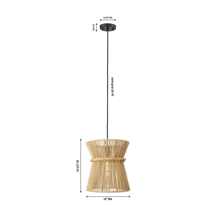Innovations Sutton 1Lt 12" Cord Hung Pendant, Black/Natural