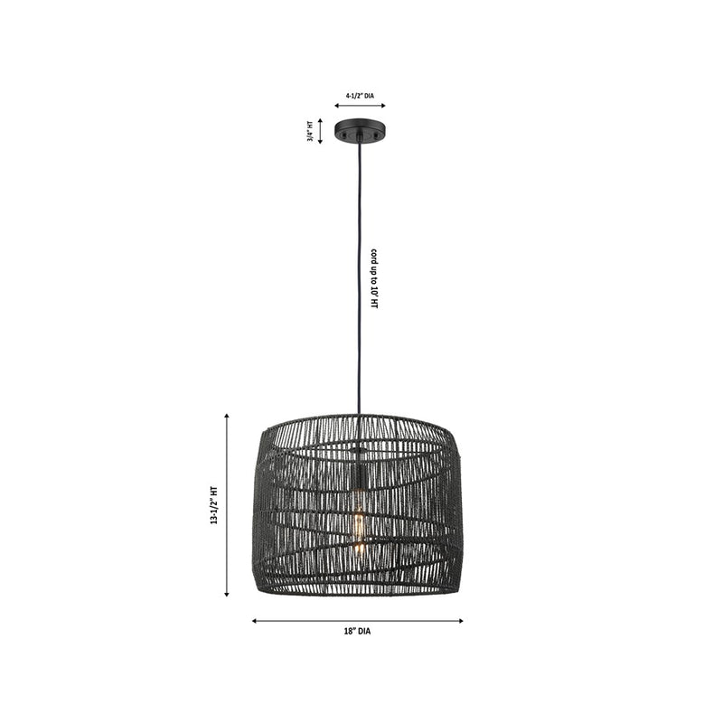 Innovations Elwood 1Lt 18" Cord Hung Pendant, Black/Black Shade