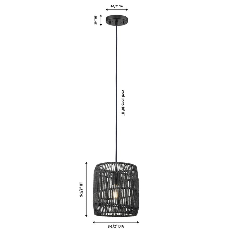 Innovations Elwood 1Lt 9" Cord Hung Pendant, Black/Black Shade