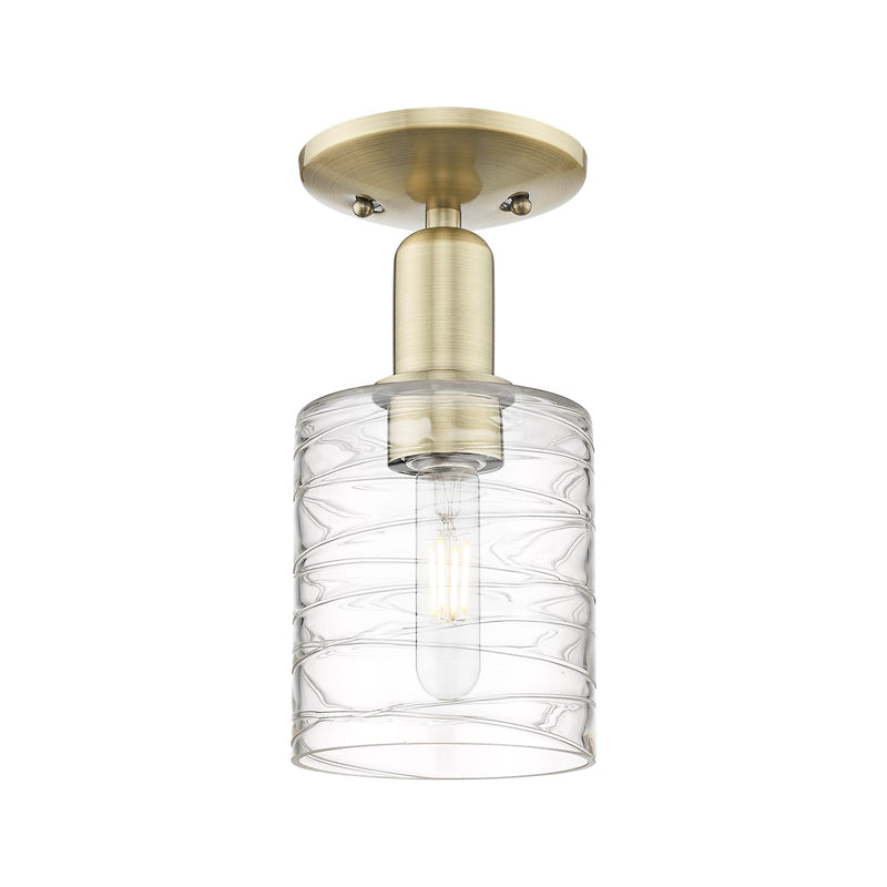 Innovations Cobbleskill 5in 1-Light Semi-Flush Mount | Industrial Antique Brass Steel and Deco Swirl Glass | Entryway & Hallway | Model 716-1C-AB-G1113
