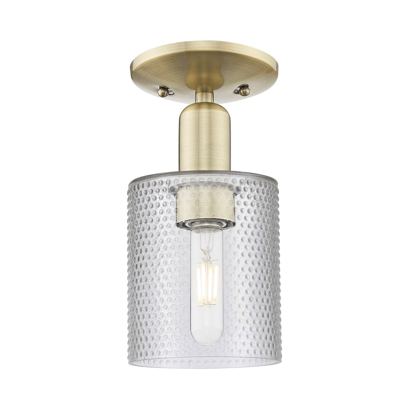 Innovations Cobbleskill 5in 1-Light Semi-Flush Mount | Industrial Antique Brass and Clear Glass | Entryway & Hallway | 5 x 10.5 in | Model 716-1C-AB-G112