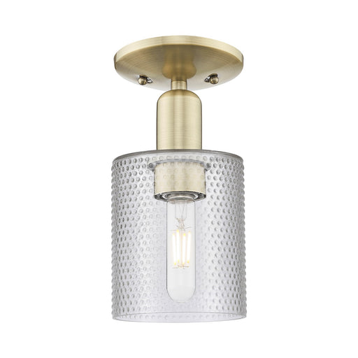 Innovations Cobbleskill 5in 1-Light Semi-Flush Mount | Industrial Antique Brass and Clear Glass | Entryway & Hallway | 5 x 10.5 in | Model 716-1C-AB-G112