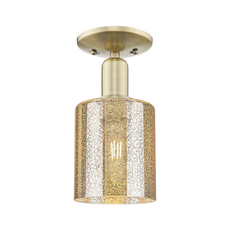 Innovations Cobbleskill 5in 1-Light Semi-Flush Mount | Industrial Antique Brass Steel and Mercury Glass | Entryway & Hallway | 5 x | Model 716-1C-AB-G116