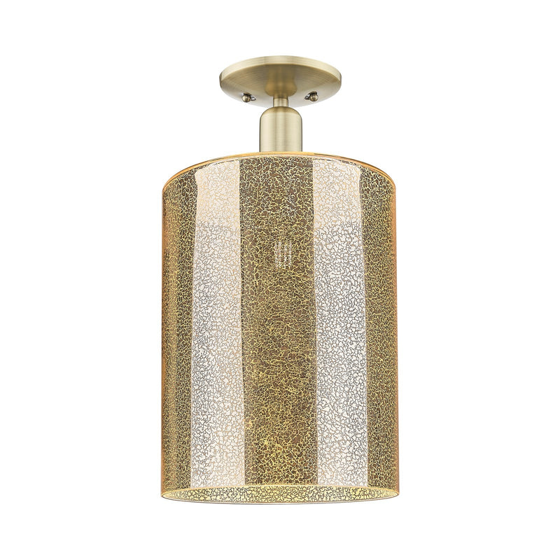 Innovations Cobbleskill 9in 1-Light Semi-Flush Mount | Industrial Antique Brass Steel and Mercury Glass | Entryway & Hallway | 9 | Model 716-1C-AB-G116-L