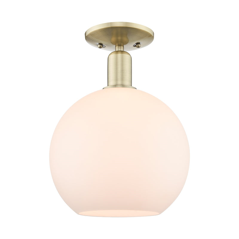 Innovations Athens 10in 1-Light Semi-Flush Mount | Industrial Antique Brass Steel and Matte White Glass | Entryway & Hallway | Model 716-1C-AB-G121-10