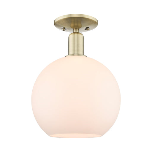 Innovations Athens 10in 1-Light Semi-Flush Mount | Industrial Antique Brass Steel and Matte White Glass | Entryway & Hallway | Model 716-1C-AB-G121-10