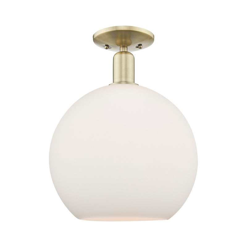 Innovations Athens 12in 1-Light Semi-Flush Mount | Industrial Antique Brass and Matte White Glass | Damp-Rated Entryway & | Model 716-1C-AB-G121-12