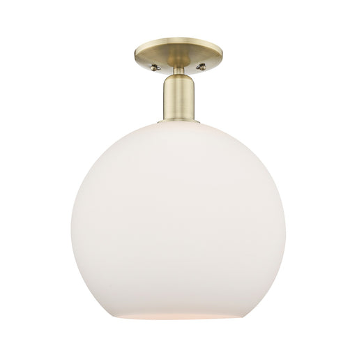 Innovations Athens 12in 1-Light Semi-Flush Mount | Industrial Antique Brass and Matte White Glass | Damp-Rated Entryway & | Model 716-1C-AB-G121-12