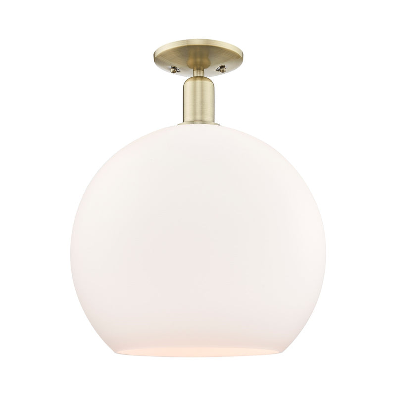 Innovations Athens 14in 1-Light Semi-Flush Mount | Industrial Antique Brass Steel and Matte White Glass | Entryway & Hallway | Model 716-1C-AB-G121-14