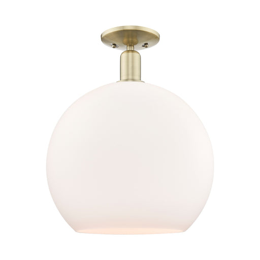 Innovations Athens 14in 1-Light Semi-Flush Mount | Industrial Antique Brass Steel and Matte White Glass | Entryway & Hallway | Model 716-1C-AB-G121-14