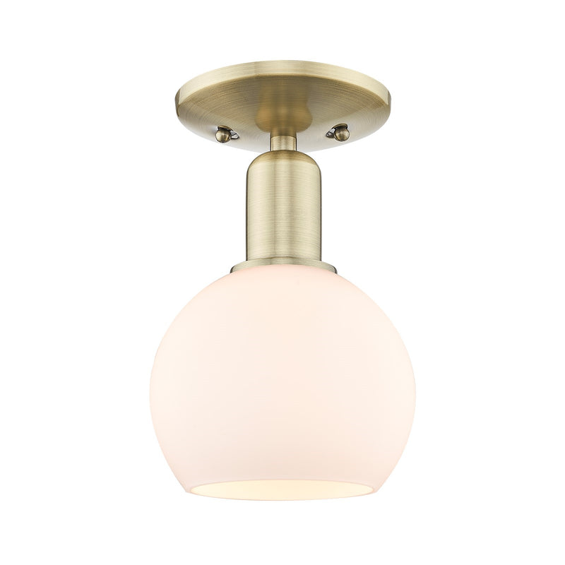 Innovations Athens 6in 1-Light Semi-Flush Mount | Industrial Antique Brass Steel and Matte White Glass | Entryway & Hallway | Model 716-1C-AB-G121-6