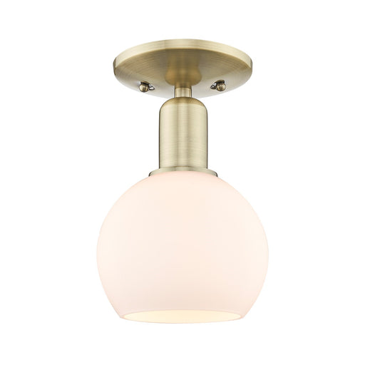 Innovations Athens 6in 1-Light Semi-Flush Mount | Industrial Antique Brass Steel and Matte White Glass | Entryway & Hallway | Model 716-1C-AB-G121-6