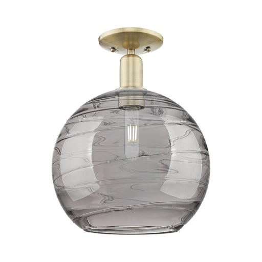 Innovations Athens Deco Swirl 12in 1-Light Semi-Flush Mount | Industrial Antique Brass and Light Smoke Glass | Entryway & | Model 716-1C-AB-G1213-12SM