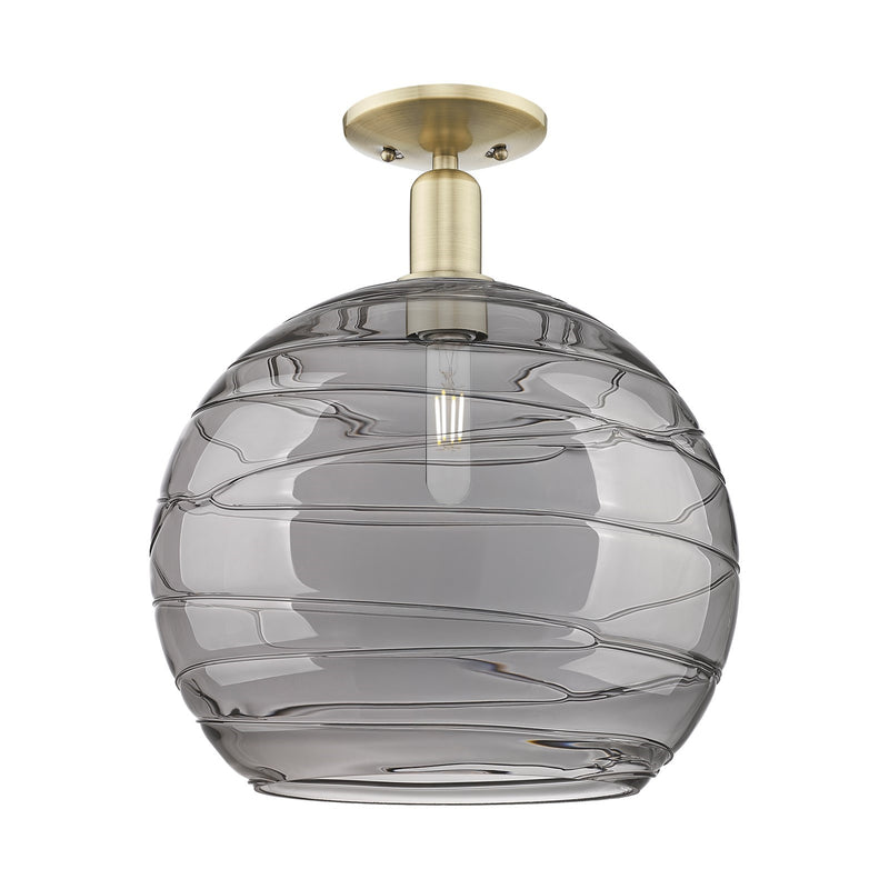 Innovations Athens Deco Swirl 14in 1-Light Semi-Flush Mount | Industrial Antique Brass and Light Smoke Glass | Entryway & | Model 716-1C-AB-G1213-14SM