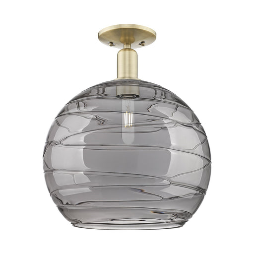 Innovations Athens Deco Swirl 14in 1-Light Semi-Flush Mount | Industrial Antique Brass and Light Smoke Glass | Entryway & | Model 716-1C-AB-G1213-14SM