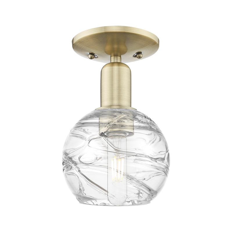 Innovations Athens Deco Swirl 6in 1-Light Semi-Flush Mount | Industrial Antique Brass and Clear Deco Swirl Glass | Hallway & | Model 716-1C-AB-G1213-6CL