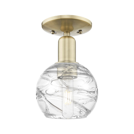 Innovations Athens Deco Swirl 6in 1-Light Semi-Flush Mount | Industrial Antique Brass and Clear Deco Swirl Glass | Hallway & | Model 716-1C-AB-G1213-6CL