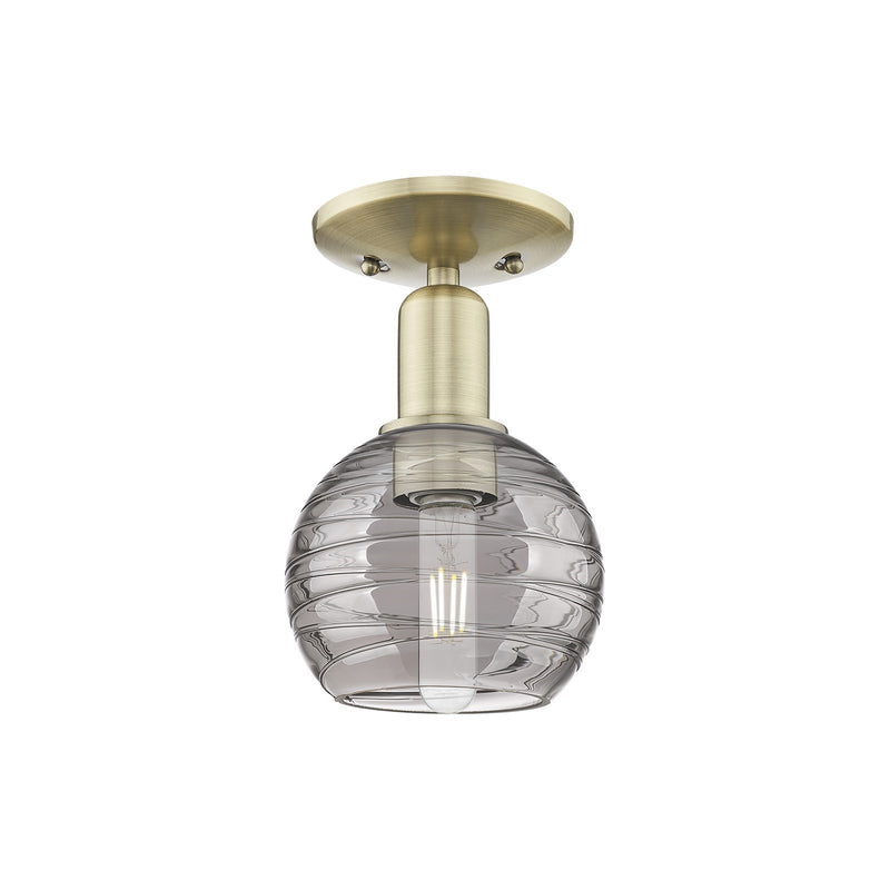 Innovations Athens Deco Swirl 6in 1-Light Semi-Flush Mount | Industrial Antique Brass and Light Smoke Glass | Entryway & | Model 716-1C-AB-G1213-6SM