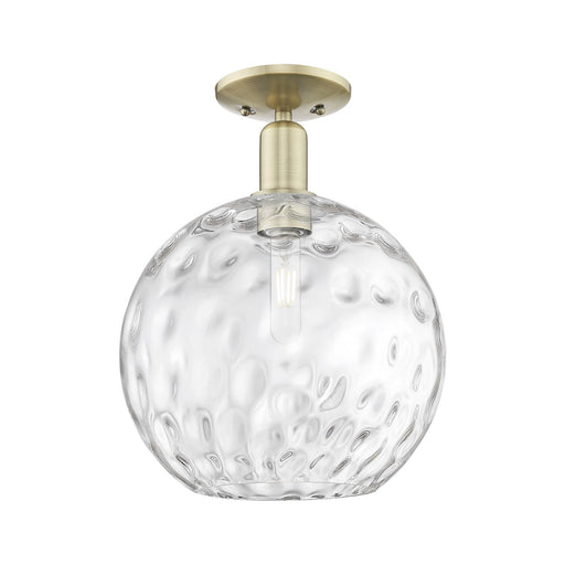 Innovations Athens Water Glass 12in 1-Light Semi-Flush Mount | Industrial Antique Brass Steel and Clear Water Glass | Entryway | Model 716-1C-AB-G1215-12