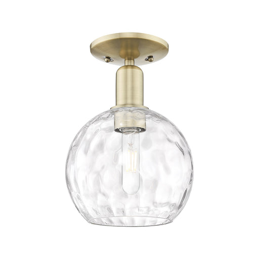 Innovations Athens 8in 1-Light Semi-Flush Mount | Industrial Antique Brass Steel and Clear Water Glass | Damp Location Entryway | Model 716-1C-AB-G1215-8