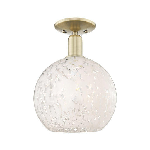 Innovations Lighting White Mouchette 10in 1-Light Semi-Flush Mount | Industrial Antique Brass and White Glass | Entryway & | Model 716-1C-AB-G1216-10WM