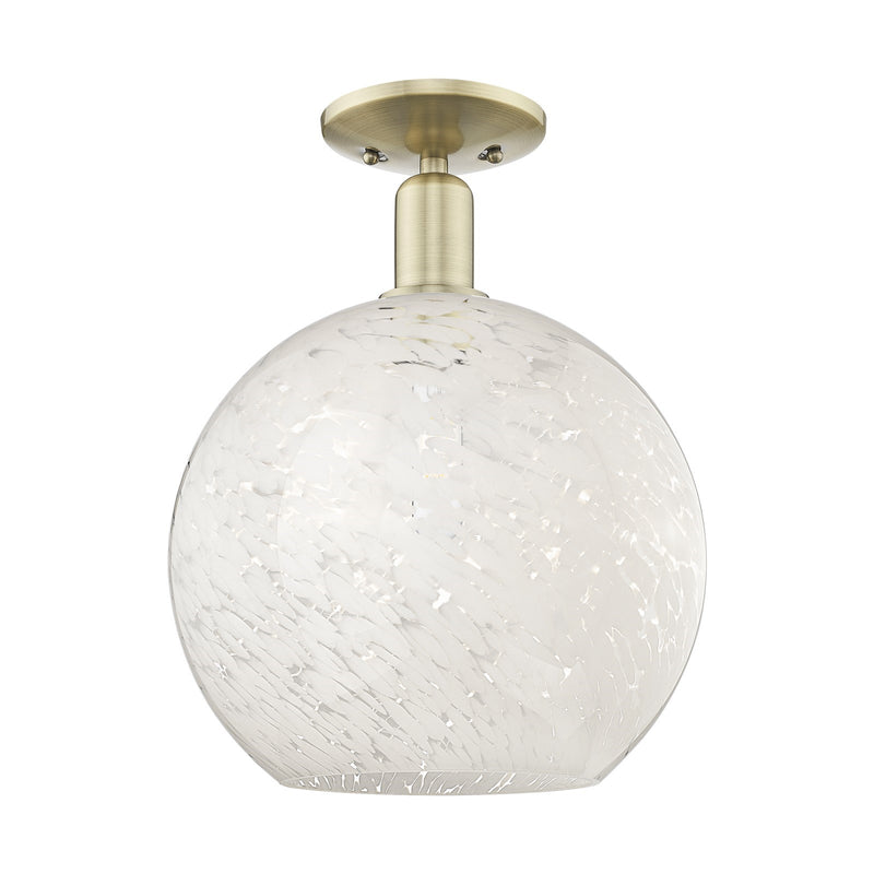 Innovations White Mouchette 12in 1-Light Semi-Flush Mount | Industrial Antique Brass and White Mouchette Glass | Kitchen & | Model 716-1C-AB-G1216-12WM