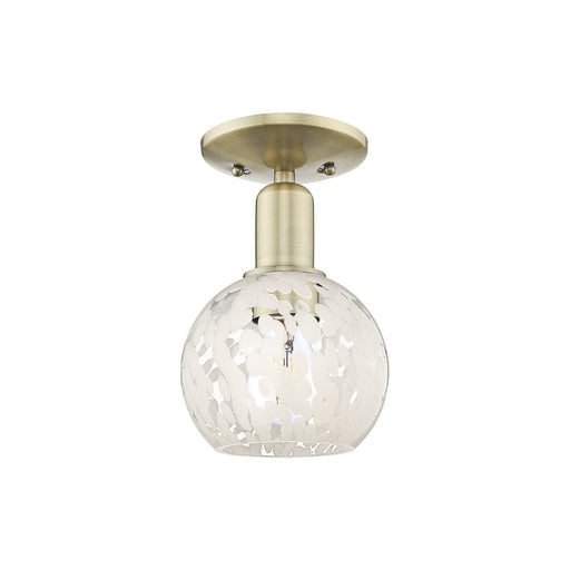 Innovations Lighting White Mouchette 6in 1-Light Semi-Flush Mount | Industrial Antique Brass and White Mouchette Glass | Model 716-1C-AB-G1216-6WM