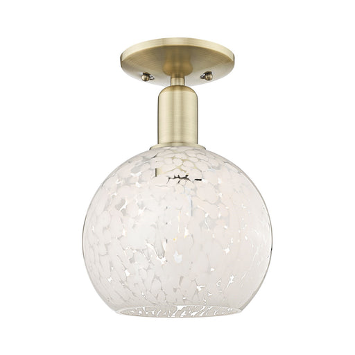 Innovations White Mouchette 8in 1-Light Semi-Flush Mount | Industrial Antique Brass Steel and White Mouchette Glass | Hallway | Model 716-1C-AB-G1216-8WM
