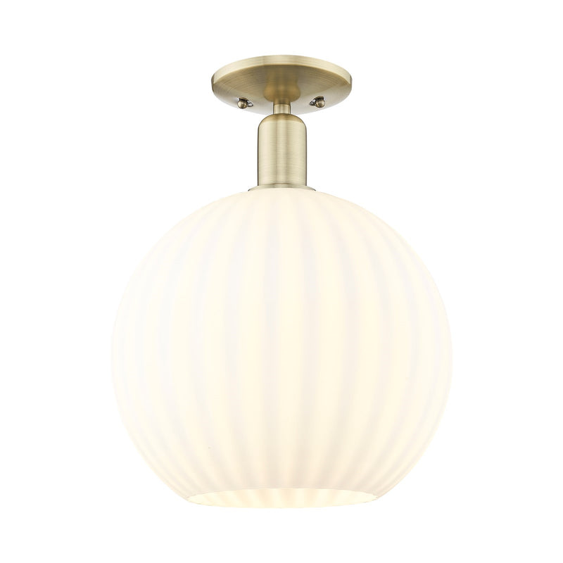 Innovations Lighting Arcadia 12in 1-Light Semi-Flush Mount | Industrial Antique Brass and White Venetian Glass | Entryway & | Model 716-1C-AB-G1217-12WV