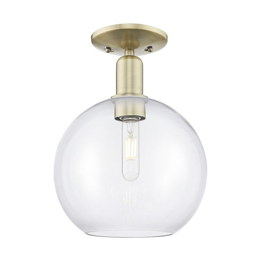 Innovations Athens 10in 1-Light Semi-Flush Mount | Industrial Antique Brass Steel and Clear Glass | Entryway & Hallway | 10 x 10 | Model 716-1C-AB-G122-10