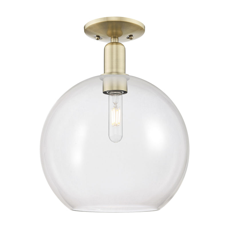Innovations Athens 12in 1-Light Semi-Flush Mount | Industrial Antique Brass Steel and Clear Glass | Entryway & Hallway | 11.75 x | Model 716-1C-AB-G122-12