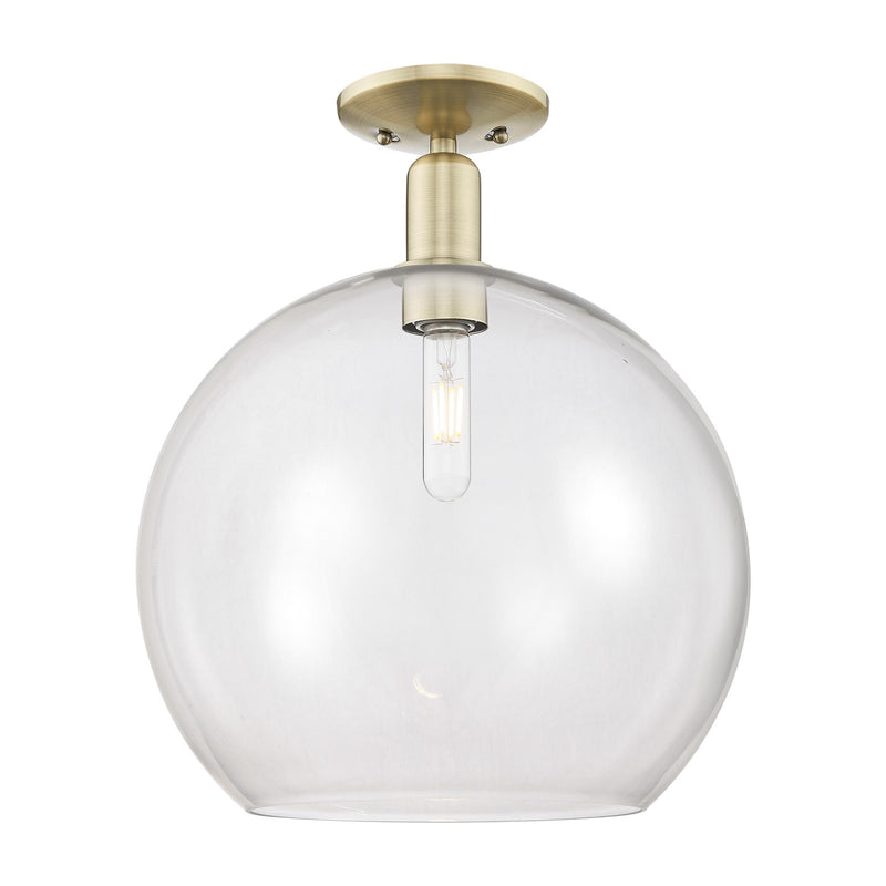 Innovations Athens 14in 1-Light Semi-Flush Mount | Industrial Antique Brass and Clear Glass | Entryway & Hallway | 13.75 x 13.75 | Model 716-1C-AB-G122-14