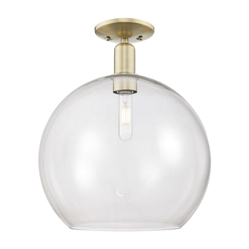Innovations Athens 14in 1-Light Semi-Flush Mount | Industrial Antique Brass and Clear Glass | Entryway & Hallway | 13.75 x 13.75 | Model 716-1C-AB-G122-14