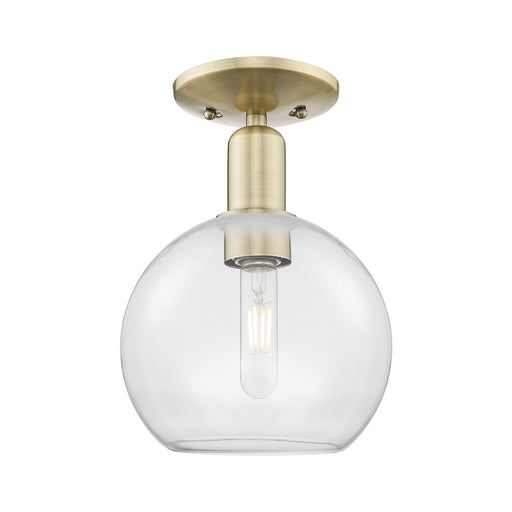 Innovations Athens 8in 1-Light Semi-Flush Mount | Industrial Antique Brass Steel and Clear Glass | Entryway & Hallway | 8 x 8 x | Model 716-1C-AB-G122-8
