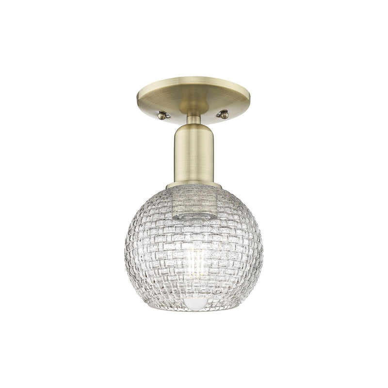 Innovations Athens 6in 1-Light Semi-Flush Mount | Industrial Antique Brass Steel and Clear Basket Weave Glass | Hallway & | Model 716-1C-AB-G122C-6CL