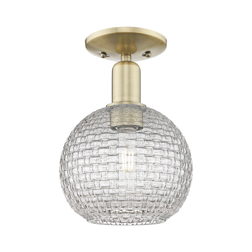 Innovations Athens 8in 1-Light Semi-Flush Mount | Industrial Antique Brass and Clear Basket Weave Glass | Entryway & Hallway | Model 716-1C-AB-G122C-8CL