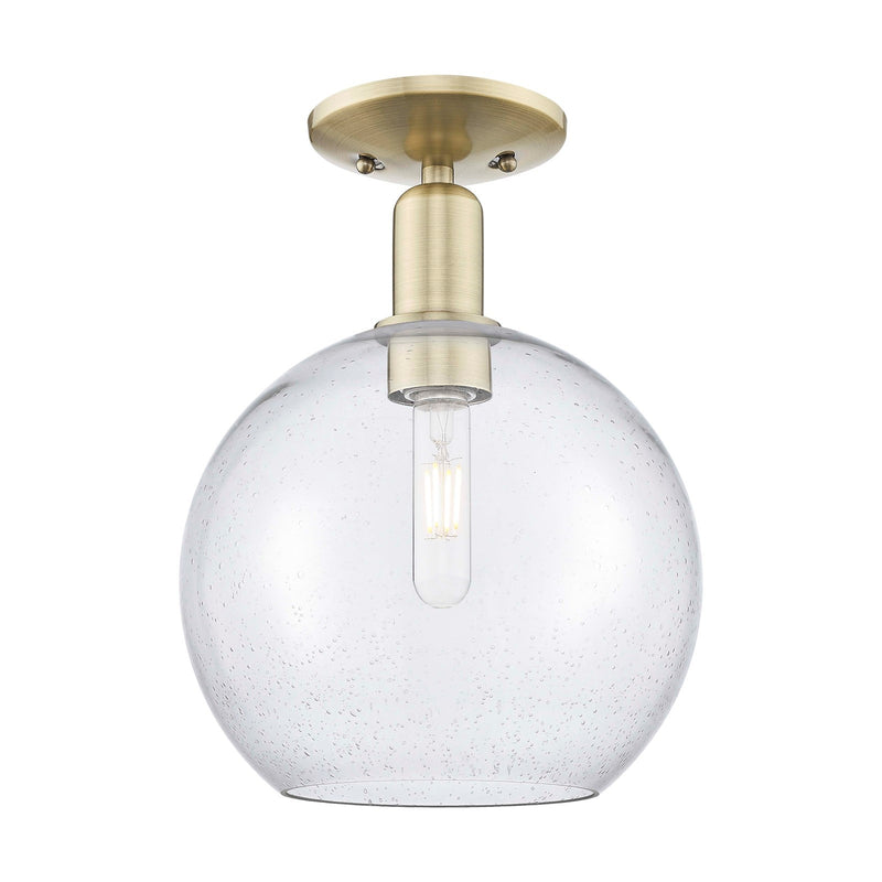Innovations Athens 10in 1-Light Semi-Flush Mount | Industrial Antique Brass Steel and Seedy Glass | Entryway & Hallway | 10 x 10 | Model 716-1C-AB-G124-10