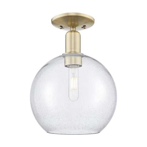 Innovations Athens 10in 1-Light Semi-Flush Mount | Industrial Antique Brass Steel and Seedy Glass | Entryway & Hallway | 10 x 10 | Model 716-1C-AB-G124-10