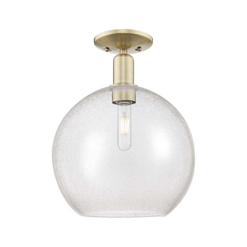Innovations Athens 12in 1-Light Semi-Flush Mount | Industrial Antique Brass Steel and Seedy Glass | Entryway & Hallway | 11.75 x | Model 716-1C-AB-G124-12