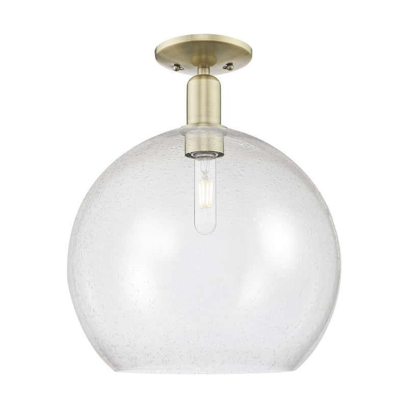 Innovations Athens 14in 1-Light Semi-Flush Mount | Industrial Antique Brass and Seedy Glass | Entryway & Hallway | 13.75 x 18.12 | Model 716-1C-AB-G124-14
