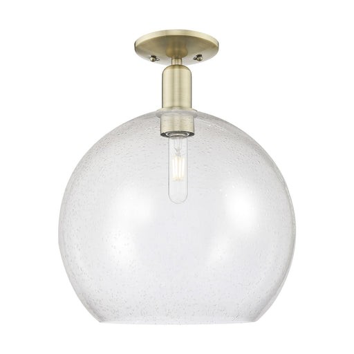 Innovations Athens 14in 1-Light Semi-Flush Mount | Industrial Antique Brass and Seedy Glass | Entryway & Hallway | 13.75 x 18.12 | Model 716-1C-AB-G124-14