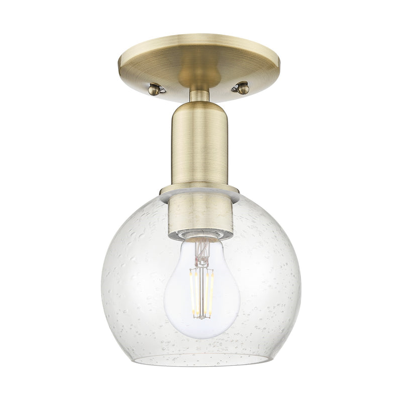 Innovations Athens 6in 1-Light Semi-Flush Mount | Industrial Antique Brass Steel and Seedy Glass Globe | Entryway & Hallway | Model 716-1C-AB-G124-6