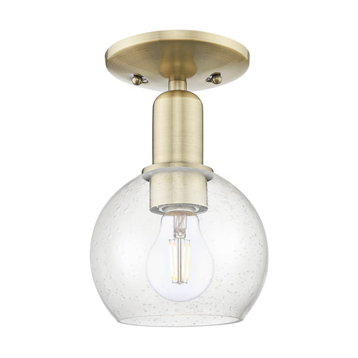 Innovations Athens 6in 1-Light Semi-Flush Mount | Industrial Antique Brass Steel and Seedy Glass Globe | Entryway & Hallway | Model 716-1C-AB-G124-6